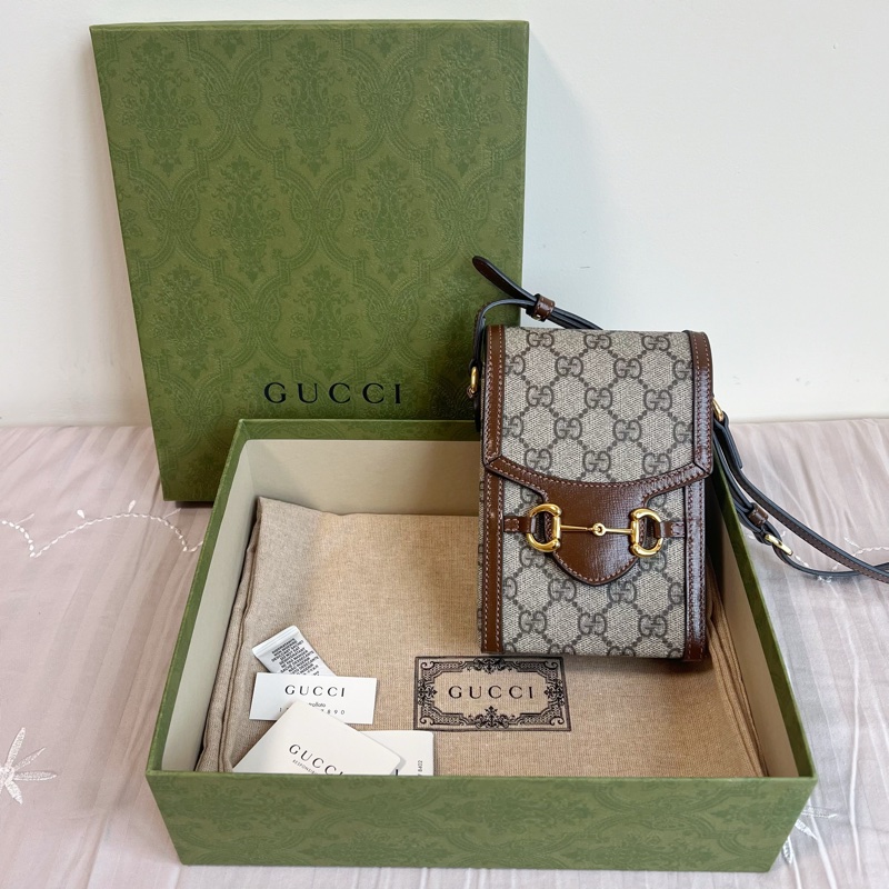 GUCCI 1955 手機包 mini 迷你經典老花馬銜扣-13