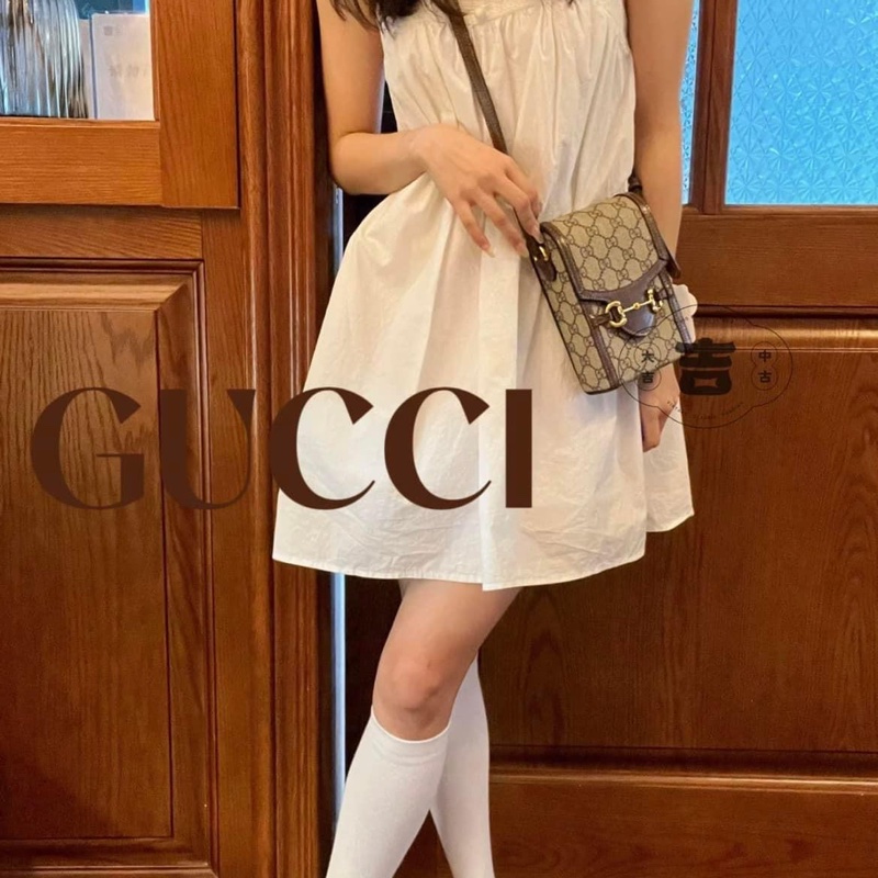 GUCCI 1955 手機包 mini 迷你經典老花馬銜扣-14