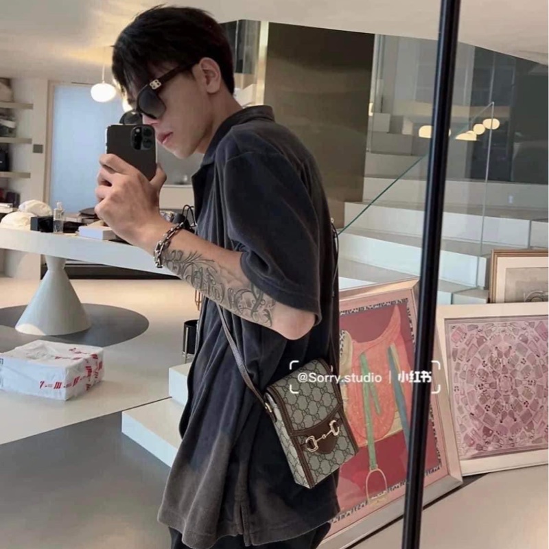 GUCCI 1955 手機包 mini 迷你經典老花馬銜扣-16