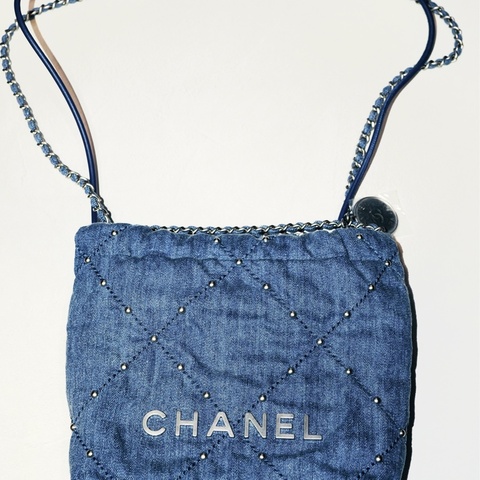 CHANEL 22 Mini Washed Denim & Silver-Tone Metal