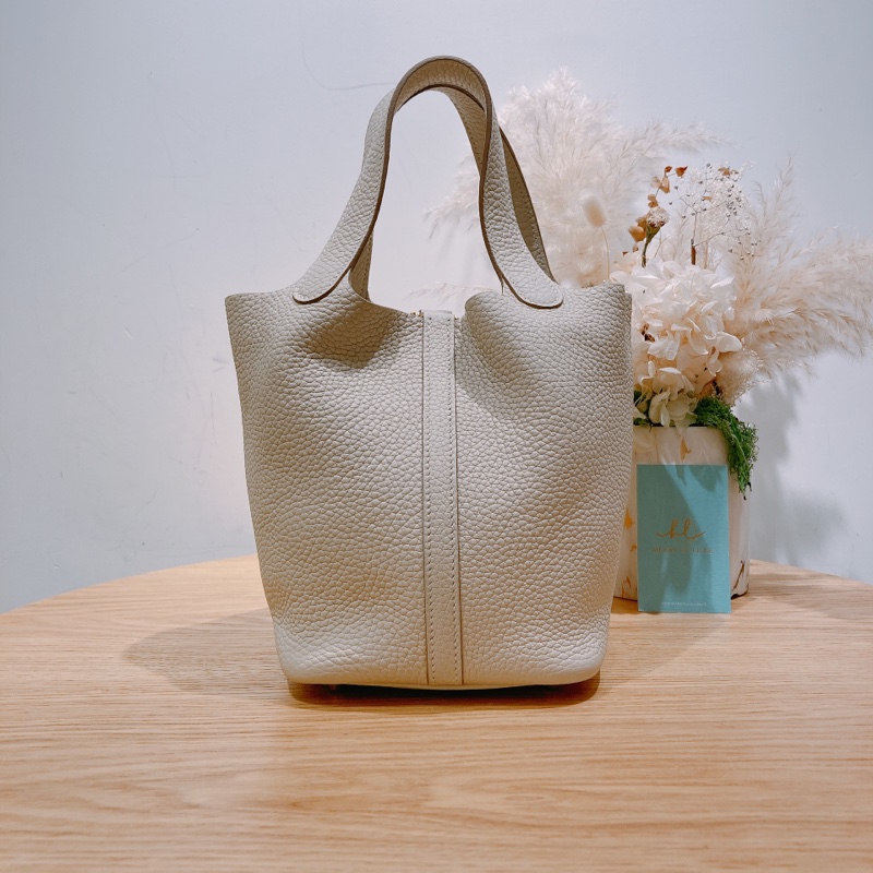 愛馬仕 菜籃子 Picotin 18 奶昔白/粉筆白 金扣 TC皮-1