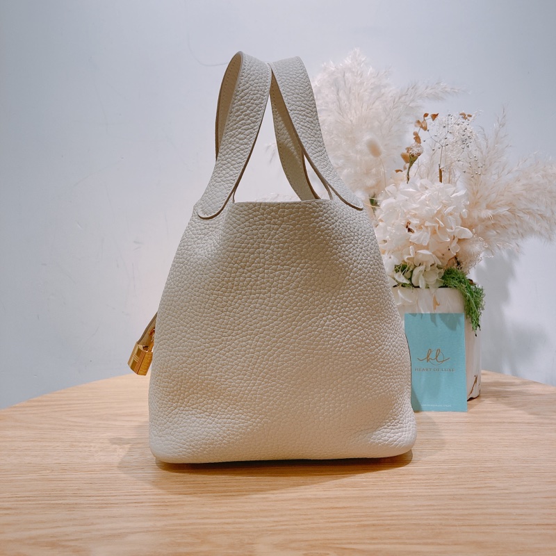 愛馬仕 菜籃子 Picotin 18 奶昔白/粉筆白 金扣 TC皮-2