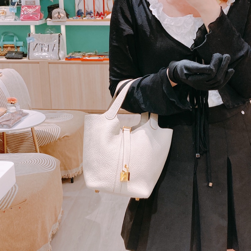 愛馬仕 菜籃子 Picotin 18 奶昔白/粉筆白 金扣 TC皮-11