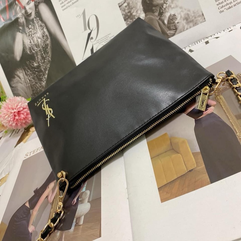 YSL聖羅蘭皮革手拿腋下鏈條包-10