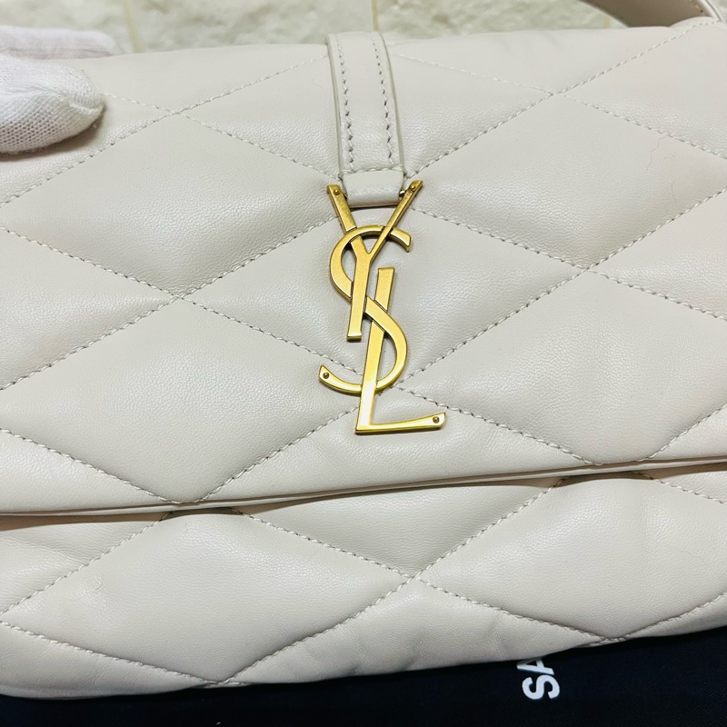 YSL Saint Laurent LE 57系列奶油白小 羊皮絎縫腋下包/肩背包 24cm-2