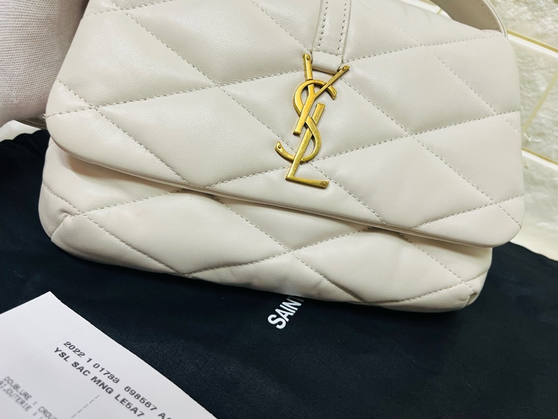 YSL Saint Laurent LE 57系列奶油白小 羊皮絎縫腋下包/肩背包 24cm-5