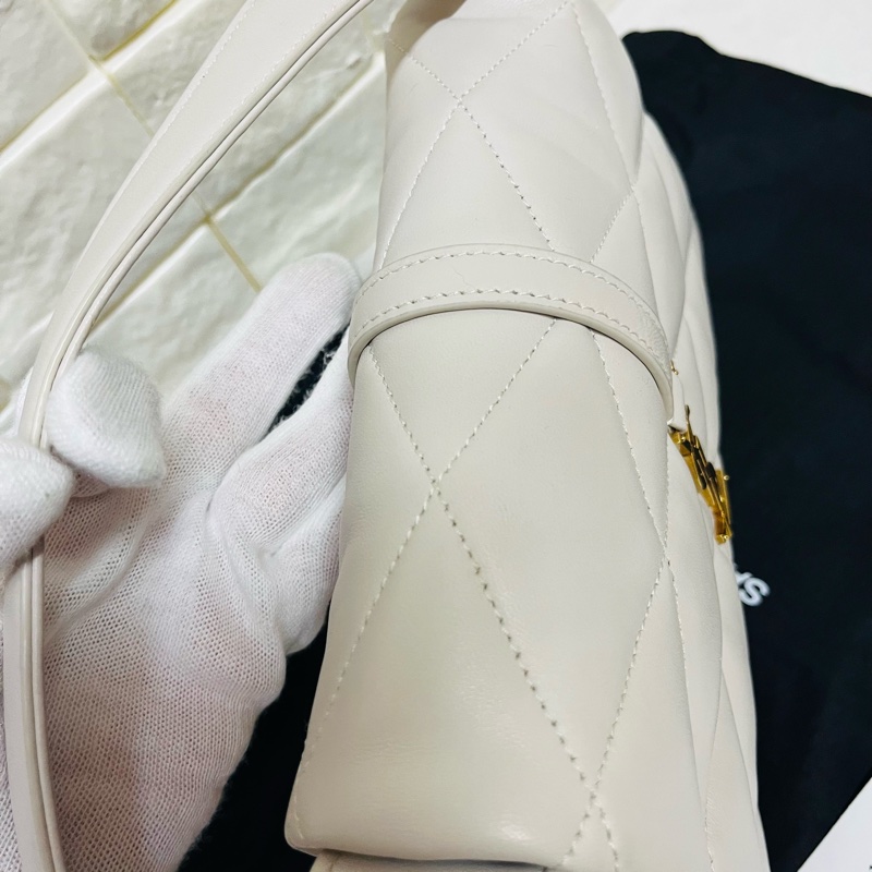 YSL Saint Laurent LE 57系列奶油白小 羊皮絎縫腋下包/肩背包 24cm-6