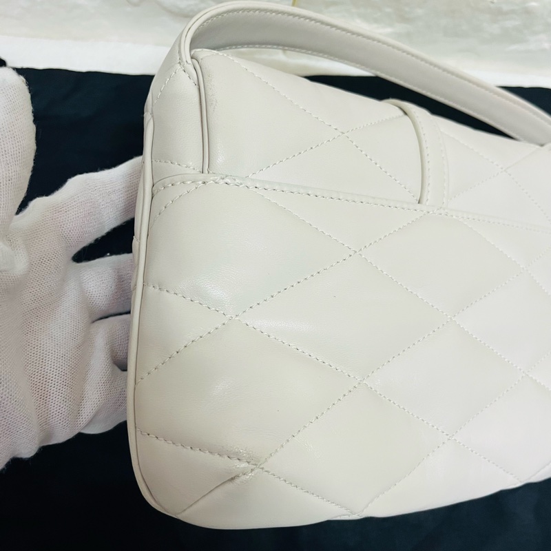 YSL Saint Laurent LE 57系列奶油白小 羊皮絎縫腋下包/肩背包 24cm-19