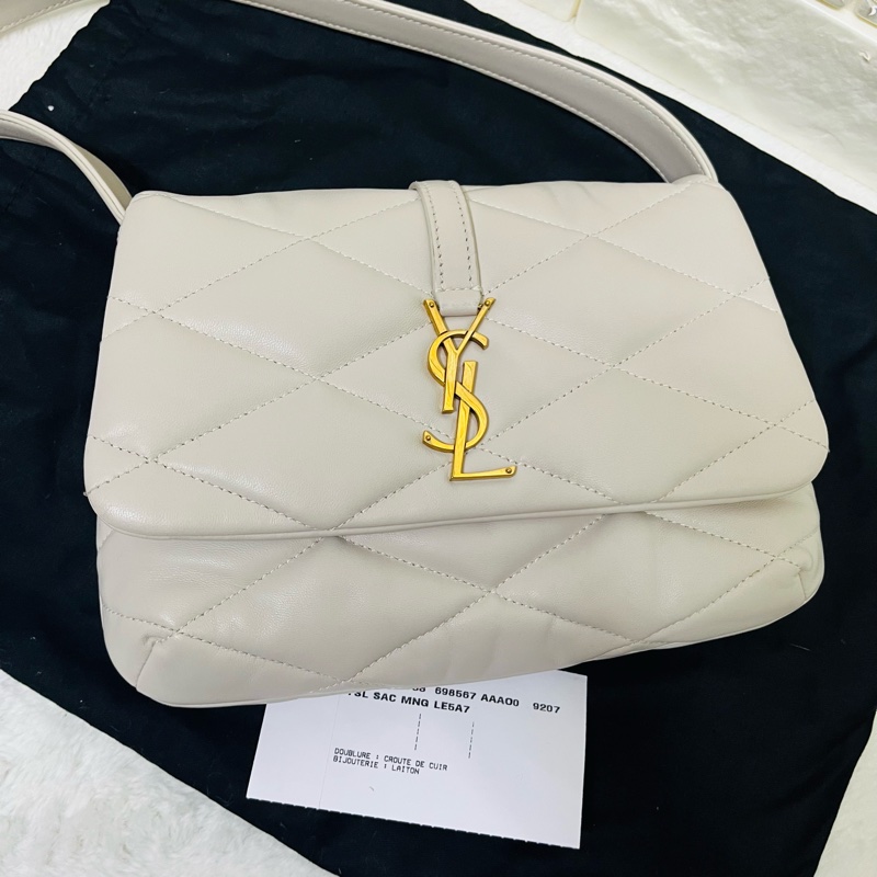 YSL Saint Laurent LE 57系列奶油白小 羊皮絎縫腋下包/肩背包 24cm-20