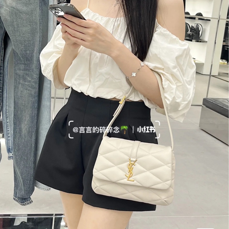YSL Saint Laurent LE 57系列奶油白小 羊皮絎縫腋下包/肩背包 24cm-21