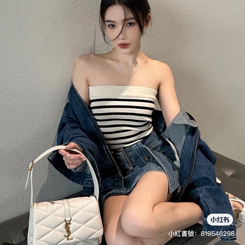 YSL Saint Laurent LE 57系列奶油白小 羊皮絎縫腋下包/肩背包 24cm-22