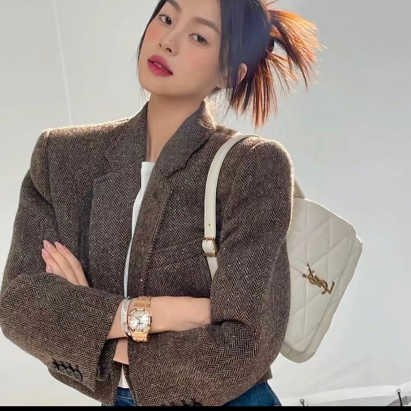 YSL Saint Laurent LE 57系列奶油白小 羊皮絎縫腋下包/肩背包 24cm-25