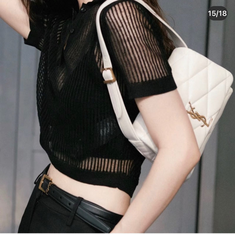 YSL Saint Laurent LE 57系列奶油白小 羊皮絎縫腋下包/肩背包 24cm-27