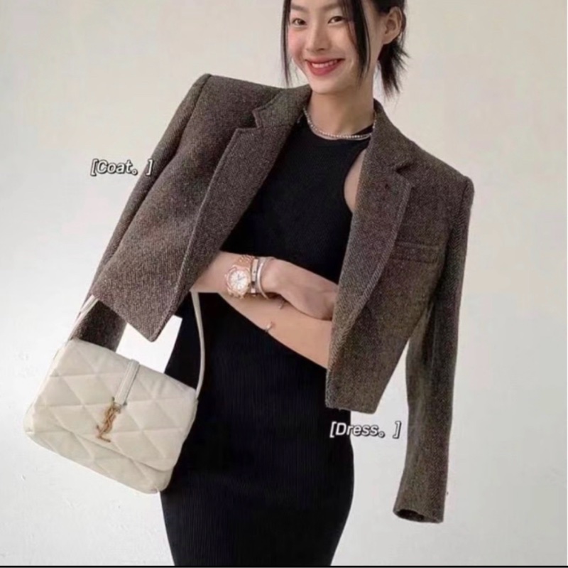 YSL Saint Laurent LE 57系列奶油白小 羊皮絎縫腋下包/肩背包 24cm-29