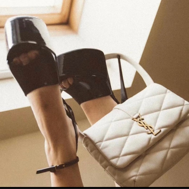 YSL Saint Laurent LE 57系列奶油白小 羊皮絎縫腋下包/肩背包 24cm-30
