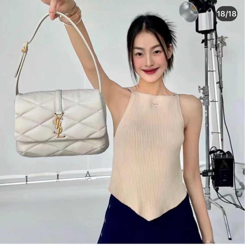 YSL Saint Laurent LE 57系列奶油白小 羊皮絎縫腋下包/肩背包 24cm-32