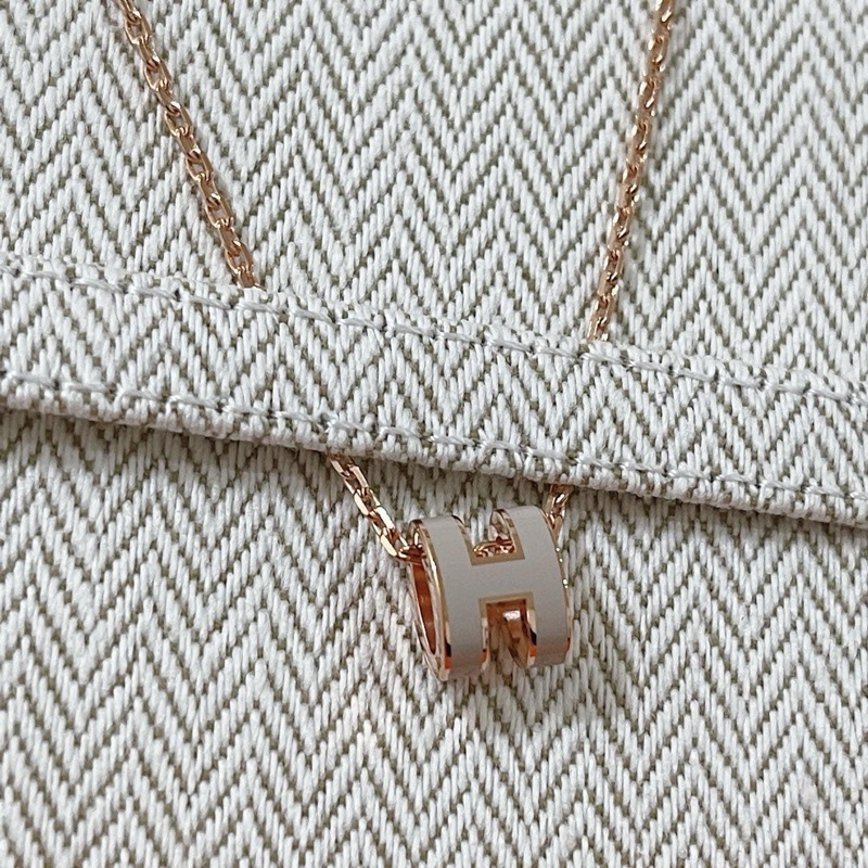 Hermes mini Pop H 項鍊 奶茶/玫瑰金 全新-0
