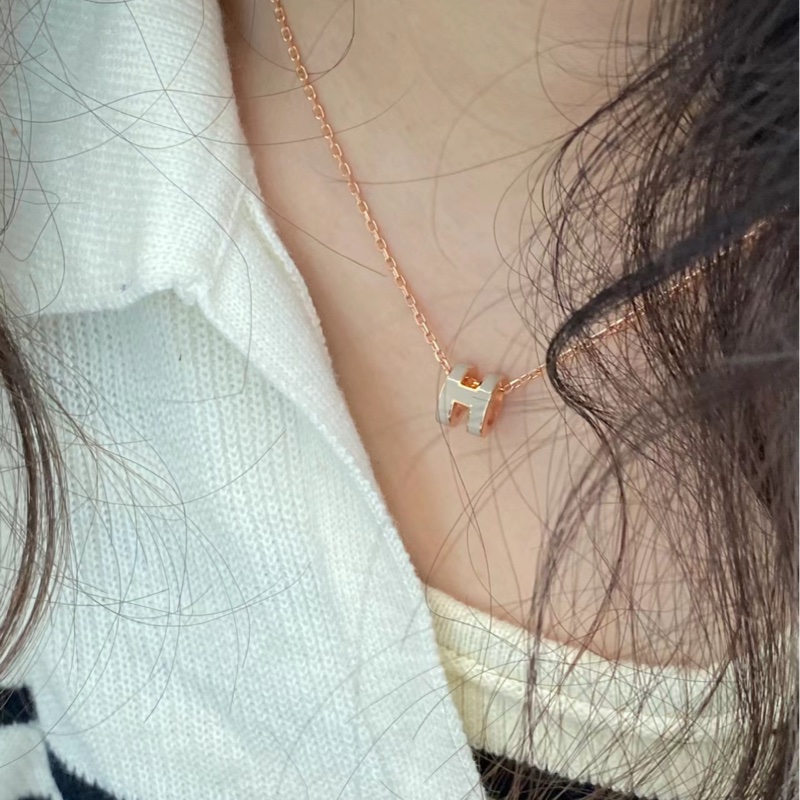 Hermes mini Pop H 項鍊 奶茶/玫瑰金 全新-2
