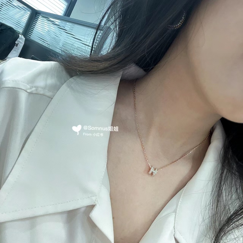 Hermes mini Pop H 項鍊 奶茶/玫瑰金 全新-3