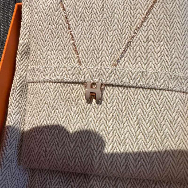 Hermes mini Pop H 項鍊 奶茶/玫瑰金 全新-4