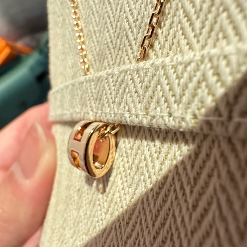 Hermes mini Pop H 項鍊 奶茶/玫瑰金 全新-5