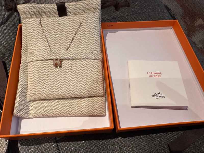 Hermes mini Pop H 項鍊 奶茶/玫瑰金 全新-8