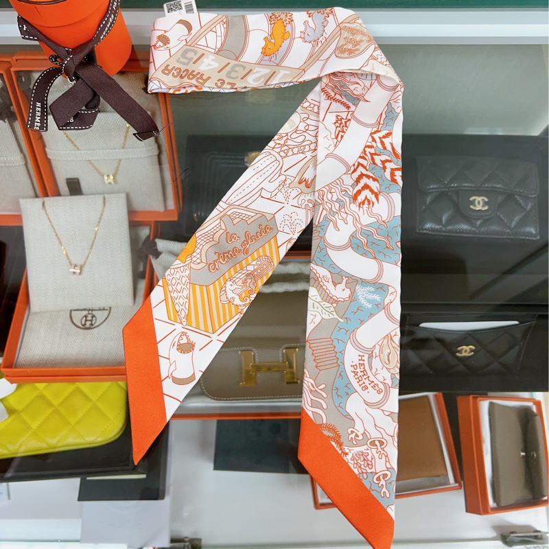 全新 Hermes twilly splash park 包包裝飾/多用途絲巾 橙色-0