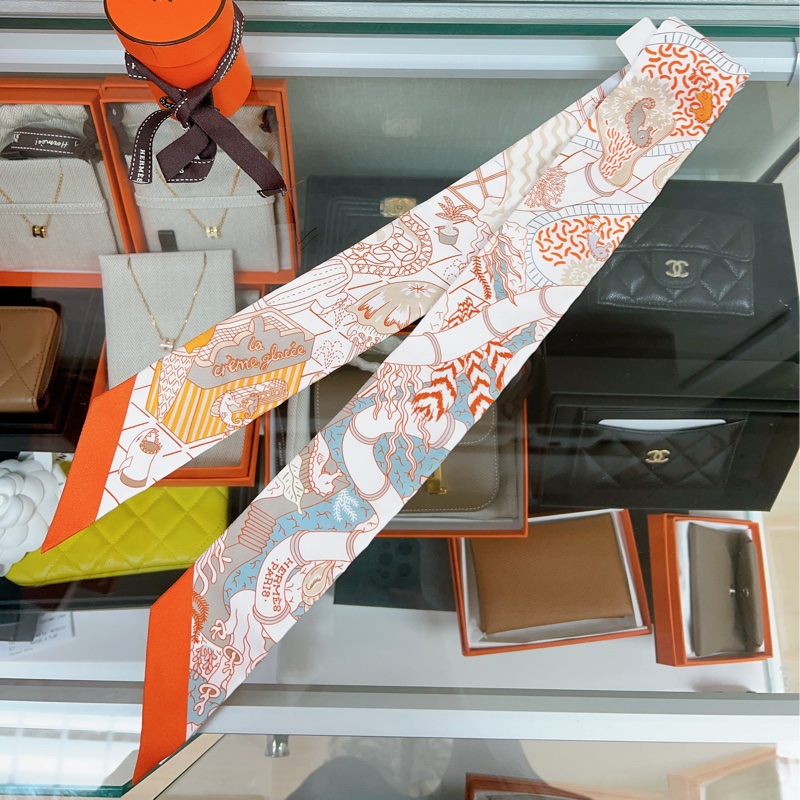 全新 Hermes twilly splash park 包包裝飾/多用途絲巾 橙色-2