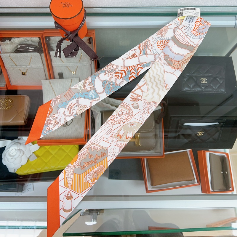 全新 Hermes twilly splash park 包包裝飾/多用途絲巾 橙色-5