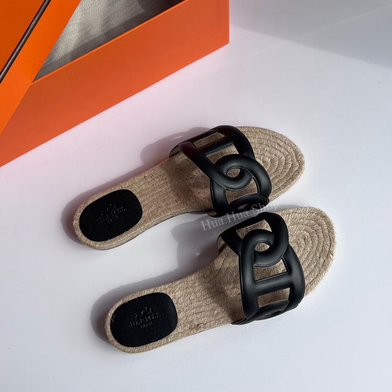 全新現貨Hermès 台灣未上市 豬鼻子草編拖鞋-1