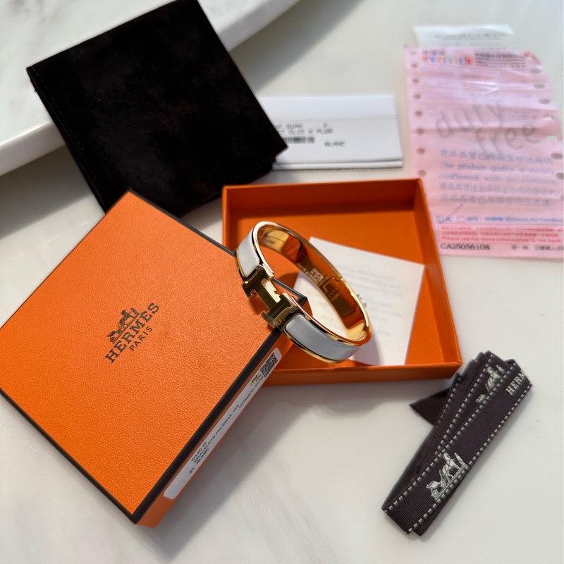 全新 2017年購入 愛馬仕 Hermes CLIC H PM 法瑯手環 白金-0