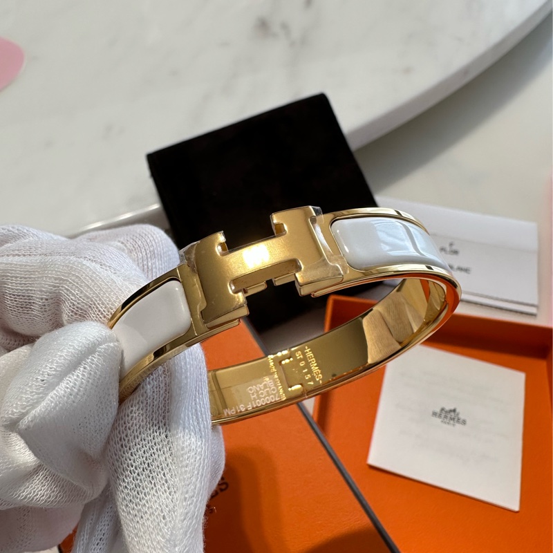 全新 2017年購入 愛馬仕 Hermes CLIC H PM 法瑯手環 白金-9