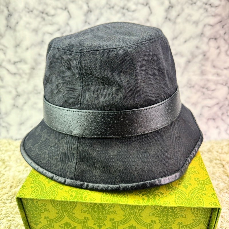 GUCCI 經典GG 金釦LOGO帆布皮革飾邊漁夫帽(黑)  ⭕️全新閒置品⭕️-15