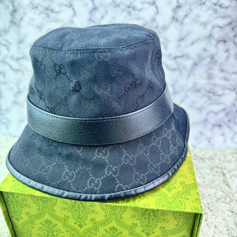 GUCCI 經典GG 金釦LOGO帆布皮革飾邊漁夫帽(黑)  ⭕️全新閒置品⭕️-16