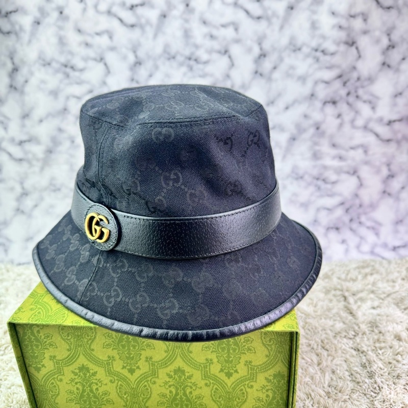 GUCCI 經典GG 金釦LOGO帆布皮革飾邊漁夫帽(黑)  ⭕️全新閒置品⭕️-17