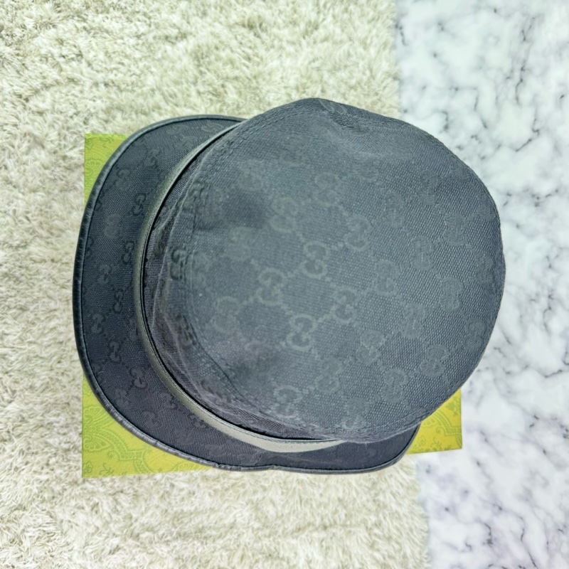 GUCCI 經典GG 金釦LOGO帆布皮革飾邊漁夫帽(黑)  ⭕️全新閒置品⭕️-18