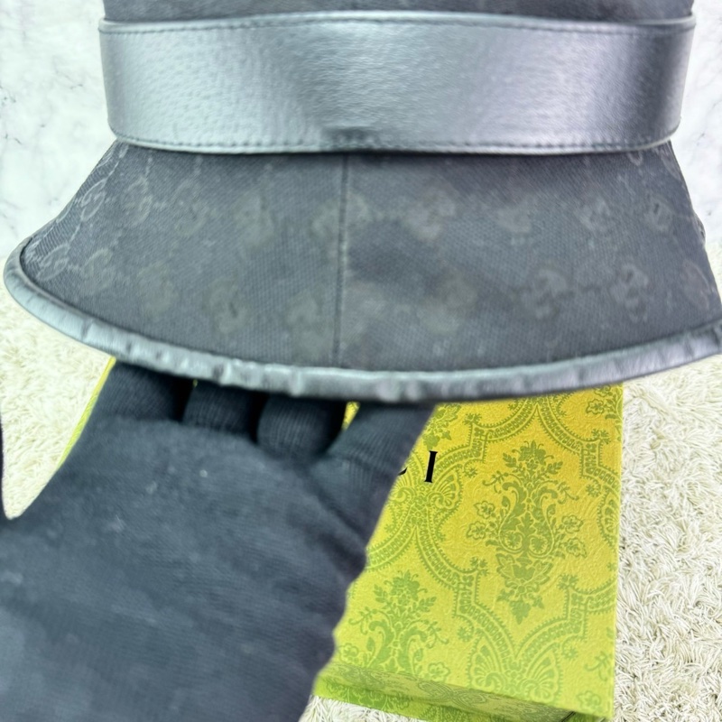 GUCCI 經典GG 金釦LOGO帆布皮革飾邊漁夫帽(黑)  ⭕️全新閒置品⭕️-19