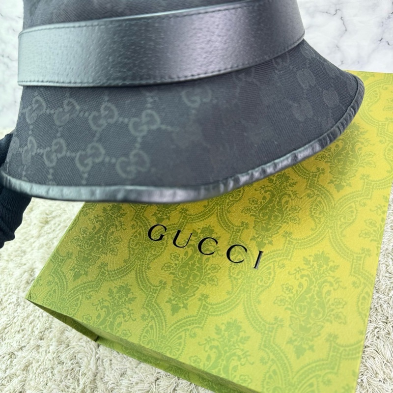 GUCCI 經典GG 金釦LOGO帆布皮革飾邊漁夫帽(黑)  ⭕️全新閒置品⭕️-20