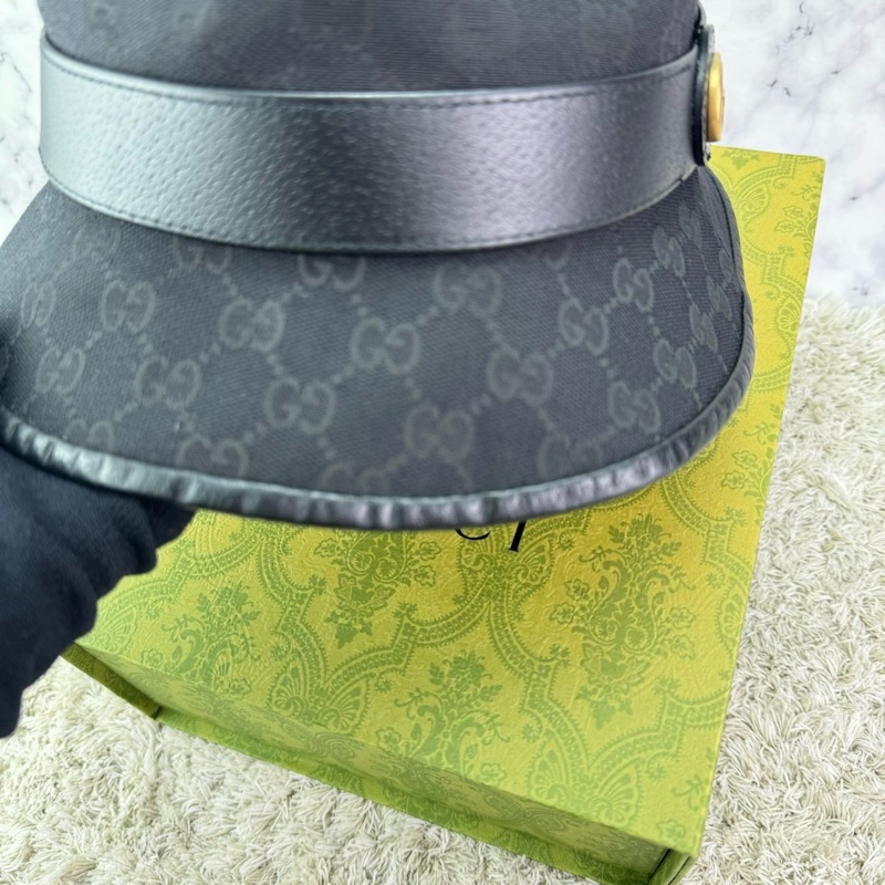 GUCCI 經典GG 金釦LOGO帆布皮革飾邊漁夫帽(黑)  ⭕️全新閒置品⭕️-21