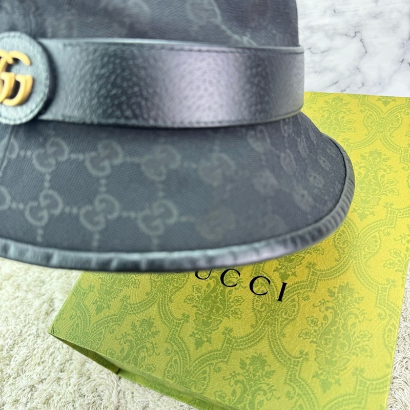 GUCCI 經典GG 金釦LOGO帆布皮革飾邊漁夫帽(黑)  ⭕️全新閒置品⭕️-23