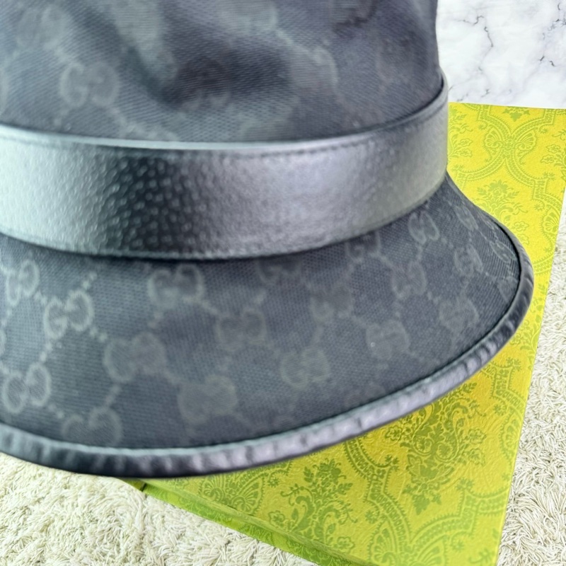 GUCCI 經典GG 金釦LOGO帆布皮革飾邊漁夫帽(黑)  ⭕️全新閒置品⭕️-24