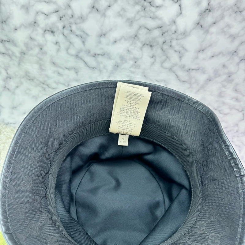 GUCCI 經典GG 金釦LOGO帆布皮革飾邊漁夫帽(黑)  ⭕️全新閒置品⭕️-25