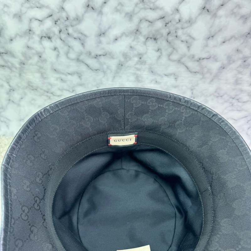 GUCCI 經典GG 金釦LOGO帆布皮革飾邊漁夫帽(黑)  ⭕️全新閒置品⭕️-26
