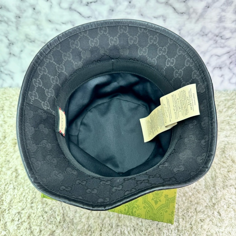 GUCCI 經典GG 金釦LOGO帆布皮革飾邊漁夫帽(黑)  ⭕️全新閒置品⭕️-27