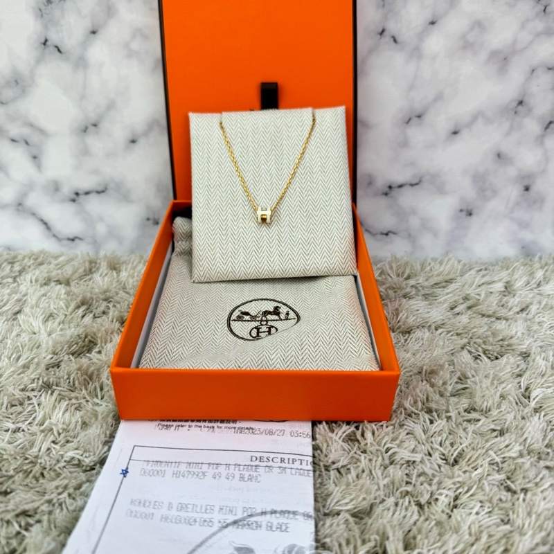 HERMES  愛馬仕  經典琺瑯  POP白色玫瑰金項鍊mini-0