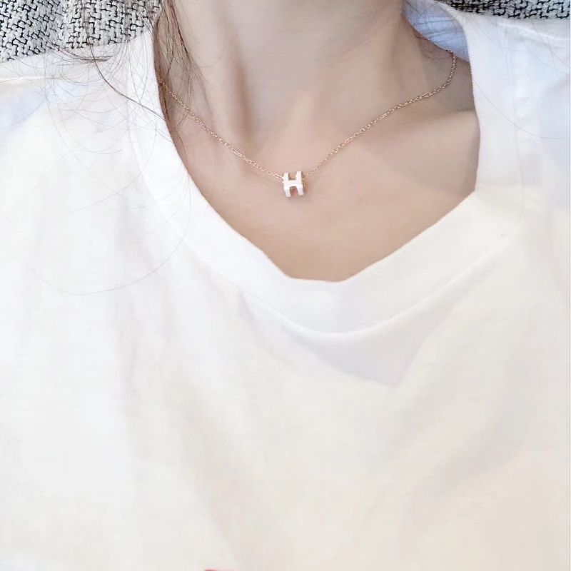 HERMES  愛馬仕  經典琺瑯  POP白色玫瑰金項鍊mini-4