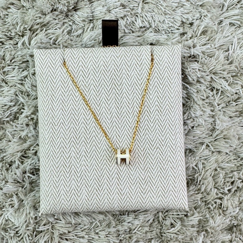 HERMES  愛馬仕  經典琺瑯  POP白色玫瑰金項鍊mini-5