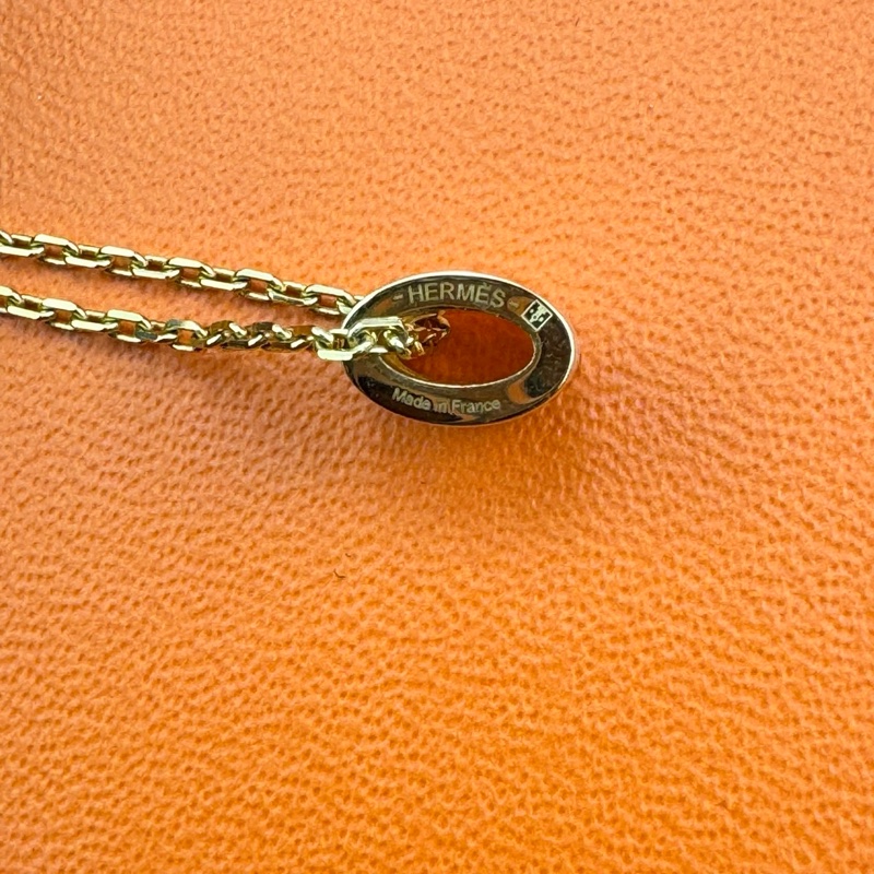 HERMES  愛馬仕  經典琺瑯  POP白色玫瑰金項鍊mini-6