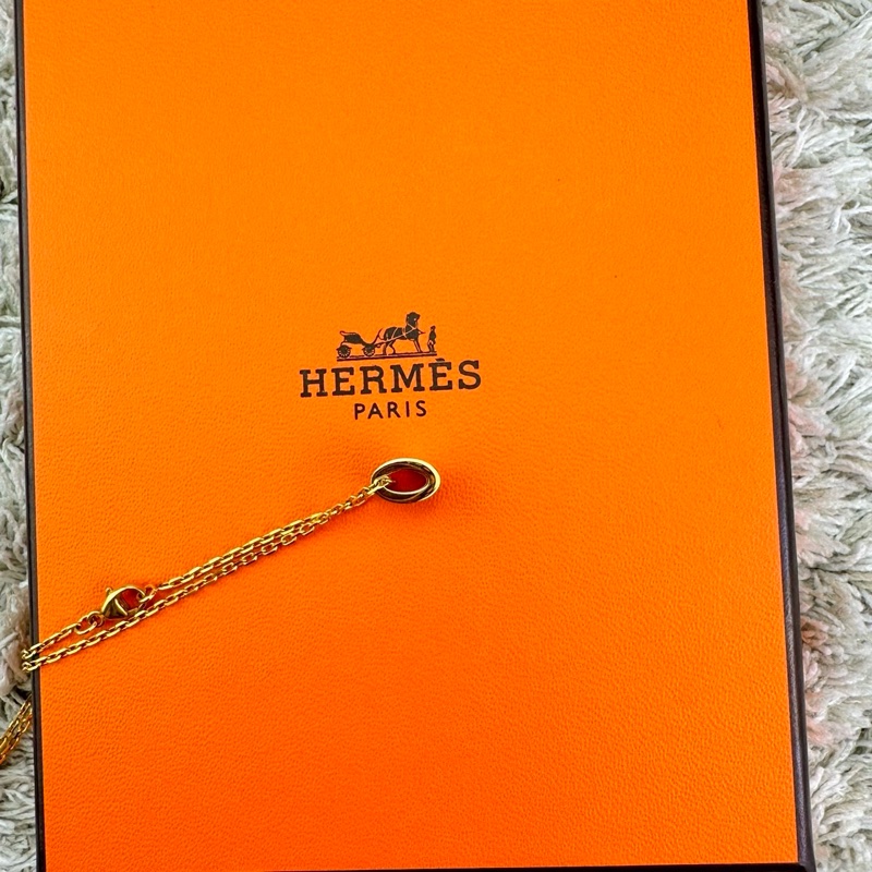 HERMES  愛馬仕  經典琺瑯  POP白色玫瑰金項鍊mini-7