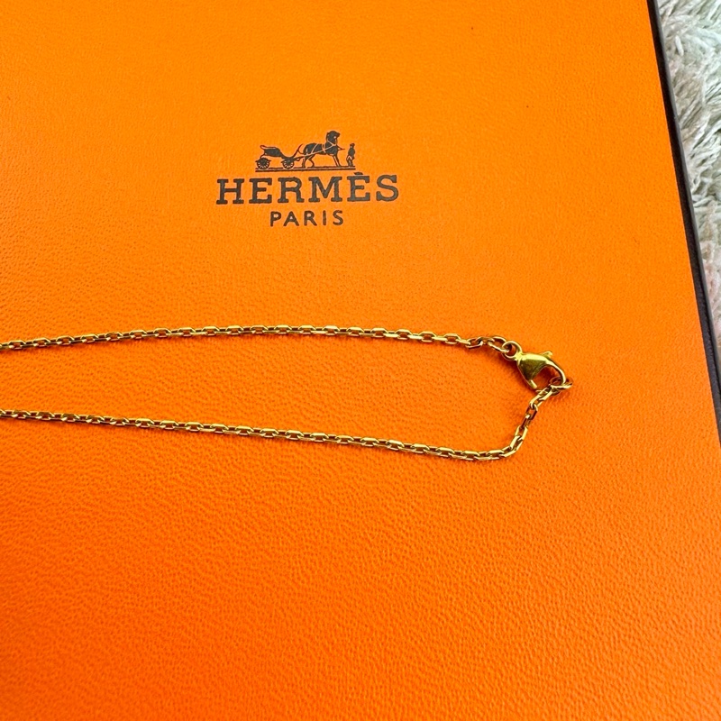 HERMES  愛馬仕  經典琺瑯  POP白色玫瑰金項鍊mini-11